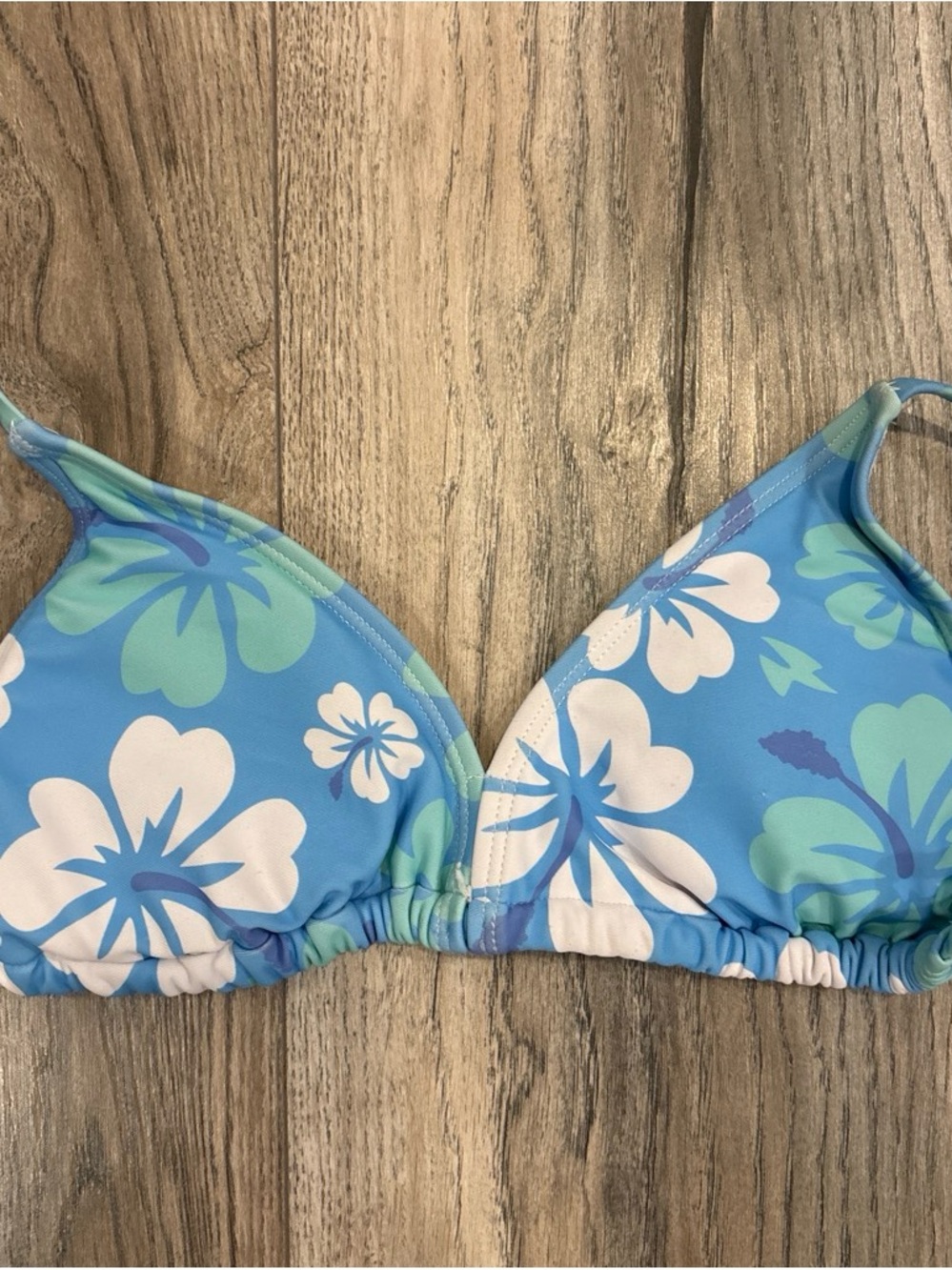 SHEIN Blue Floral Girls Bikini Top with Mint Accents